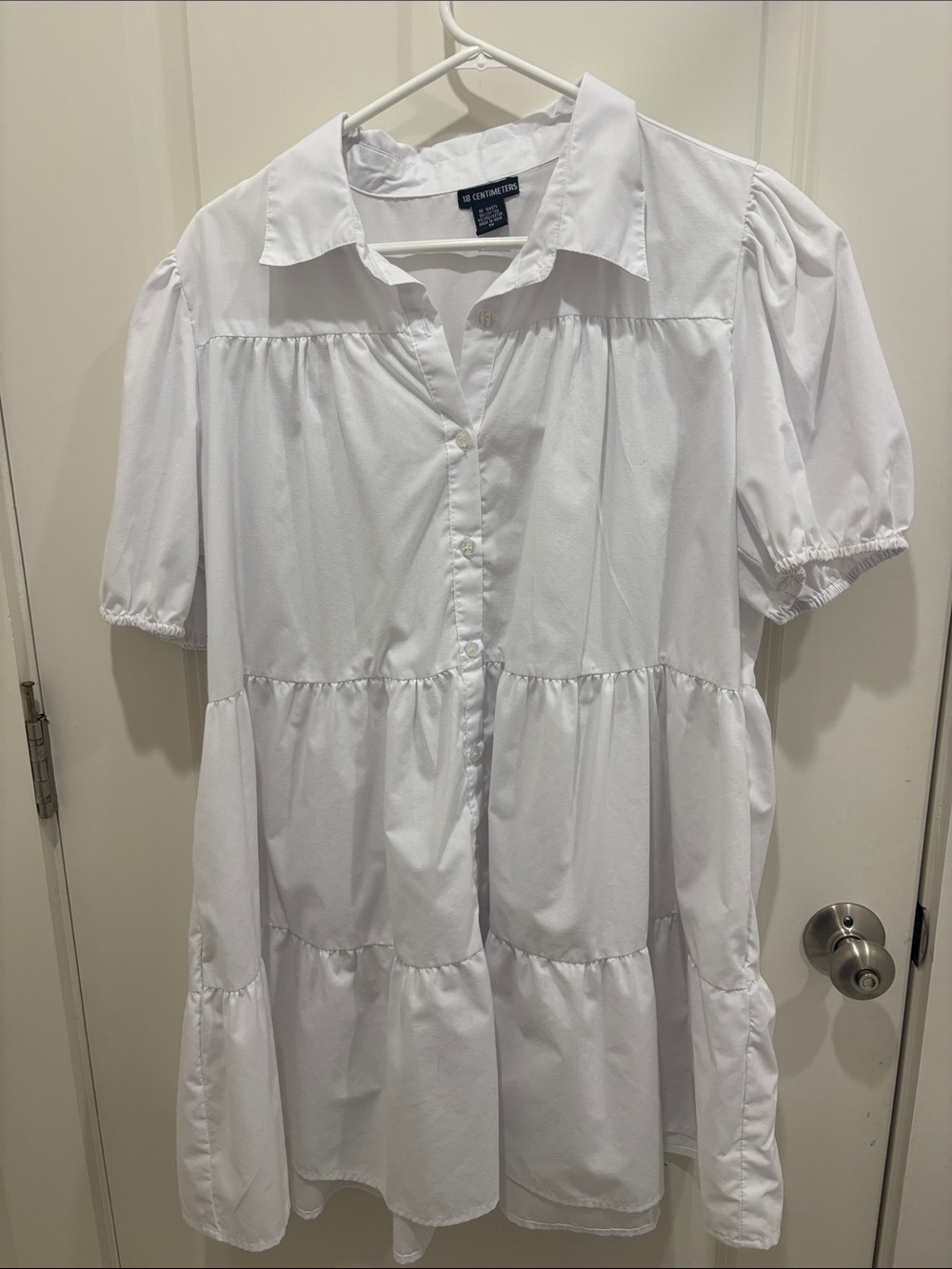 White Tiered Button-Front Shirt Dress